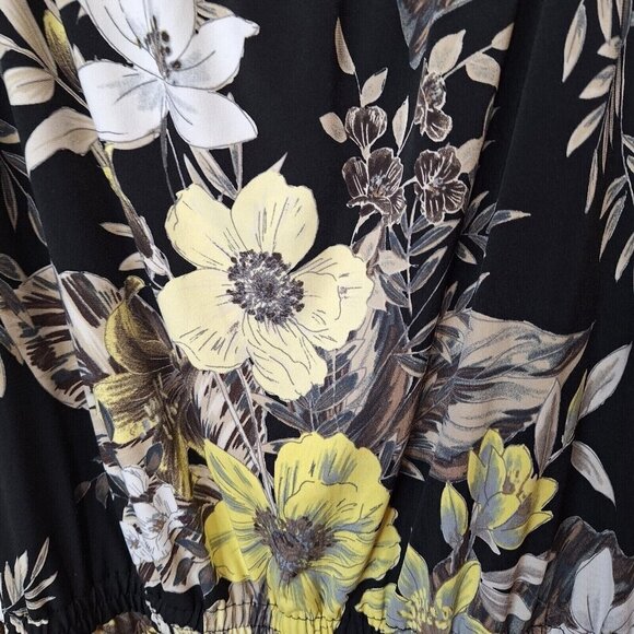Susan Graver Size LP Maxi Dress Stretch Sleeveless Elastic Waist Black Floral‎ - Picture 6 of 11